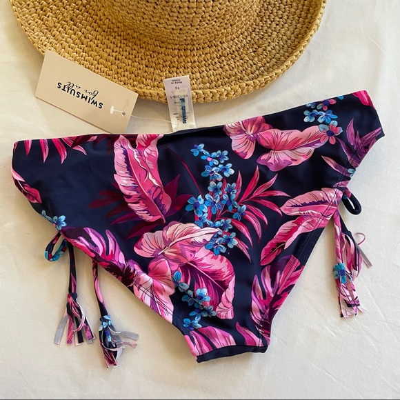 Swimsuits For All 💦Blue Hawaiian Tropical Printed Tie-Side Bikini Bottom Sz10 - Picture 5 of 6
